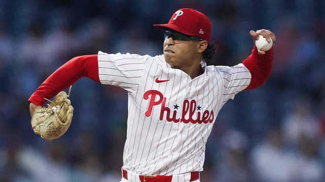 Sep 24, 2025; Philadelphia, Pennsylvania, USA; Philadelphia Phillies pitcher Jesus Luzardo (44) throws a pitch during the first inning against the Miami Marlins at Citizens Bank Park. Mandatory Credit: Bill Streicher-Imagn Images