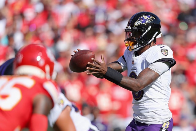 Quarterback Lamar Jackson of the Baltimore Ravens. (Photo by David Eulitt/Getty Images)