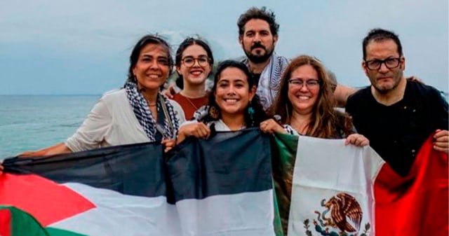 Mexicanos que viajaban en la GLobal Summud Flotilla. Foto: X @arlinmedrano_