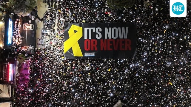 Donald Trump shared the photograph from Tel Aviv rally where tens of thousands had gathered to call for prisoner exchange. 