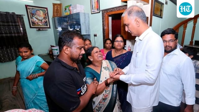 BRS MLA Harish Rao Thanneeru meets bereaved family members of Pole Chandrashekar. 