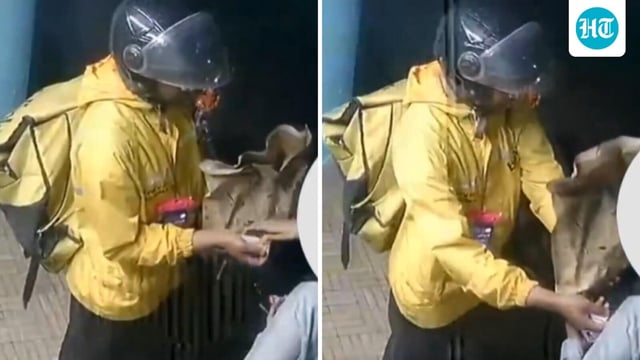 Snippets from a viral video where a woman accused a Blinkit delivery driver of touching her inappropriately. 