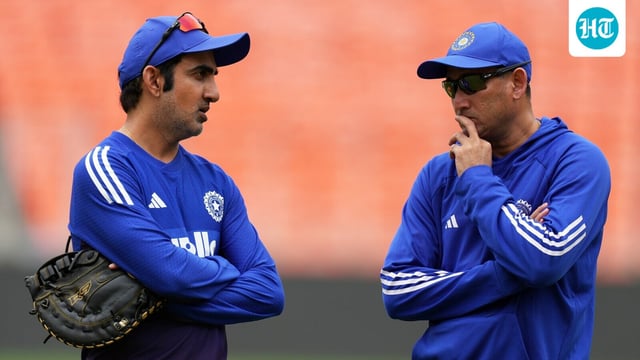India's head coach Gautam Gambhir, left, and Ajit Agarkar, chairperson of the Senior Men's Selection Committee.