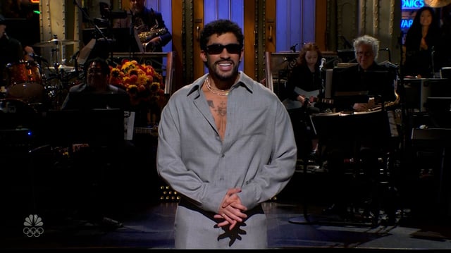 Bad Bunny during the opening of "Saturday Night Live" on October 4, 2025