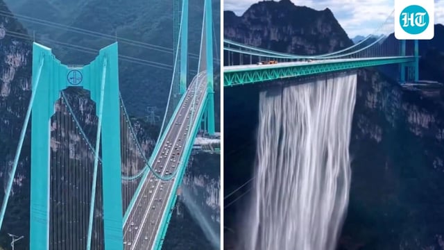 The Huajiang Grand Canyon Bridge, the world's highest, unveiled in China. 