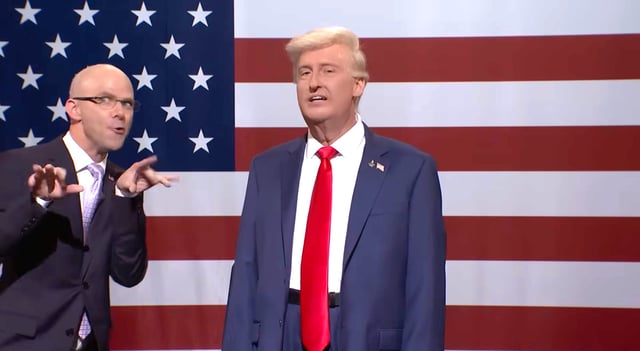 Brendan Carr and Donald Trump being portrayed on Saturday Night Live