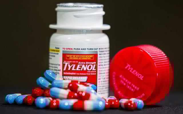 A bottle of extra strength Tylenol is photographed in Lincoln, Neb., on Wednesday, Sept. 24, 2025. (Kenneth Ferriera/Lincoln Journal Star via AP)