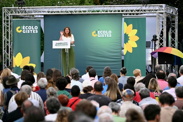 La secrétaire nationale des Ecologistes Marine Tondelier lors des universités d'été du parti à Strasbourg le 21 août 2025