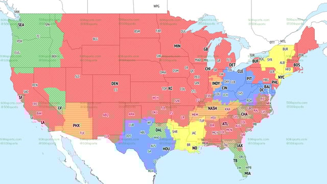 An NFL Week 5 coverage map of CBS' slate of games, courtesy of 506 Sports.