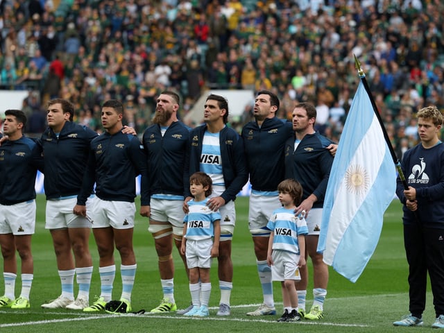 Rugby - Rugby Championship - Argentina v South Africa - Allianz Stadium, Twickenham, London, Britain - October 4, 2025
General view as Agrentina players line up during the national anthems before the match Action Images via Reuters/Paul Childs