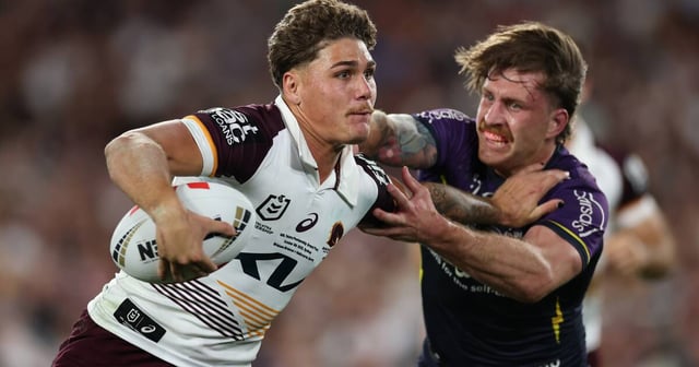 Reece Walsh palms off Cameron Munster on Sunday night. Picture Getty Images