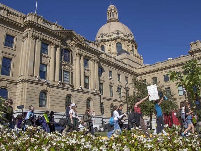 Hundreds of students walked out of classrooms  on Monday, September 22, 2025 to rally at the Alberta Legislature as a teachers strike looms. 