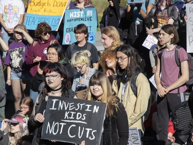Hundreds of students walked out of classrooms  on Monday, September 22, 2025 to rally at the Alberta Legislature as a teachers strike looms.