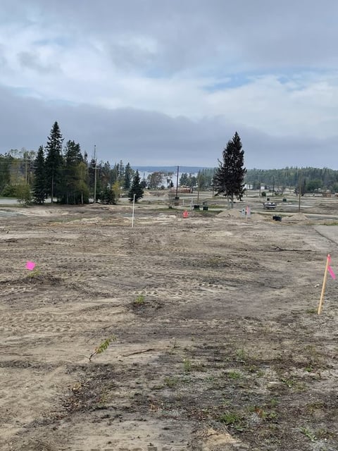 Denare Beach, Sask., is pictured in this Sept. 15, 2025, handout photo showing a flattened area where homes once stood. A wildfire in June tore through the community of 700 people, burning down about half the village. THE CANADIAN PRESS/Handout - Karen Thomson (Mandatory Credit)