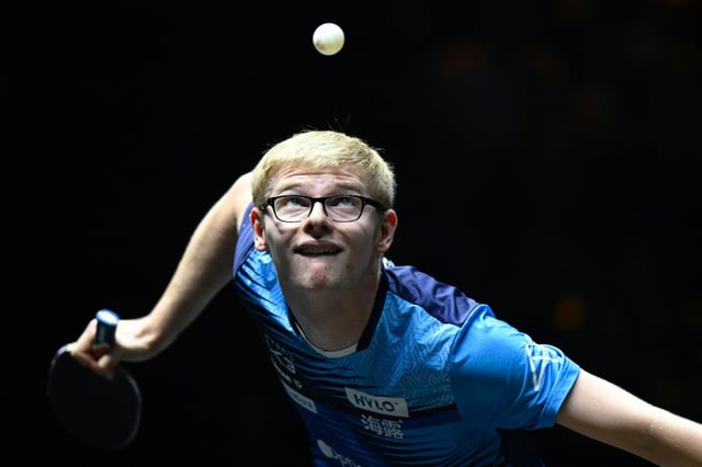 Le Français Félix Lebrun lors de la finale du Grand smash de Pékin, face au Chinois Wang Chuqin, le 5 octobre 2025