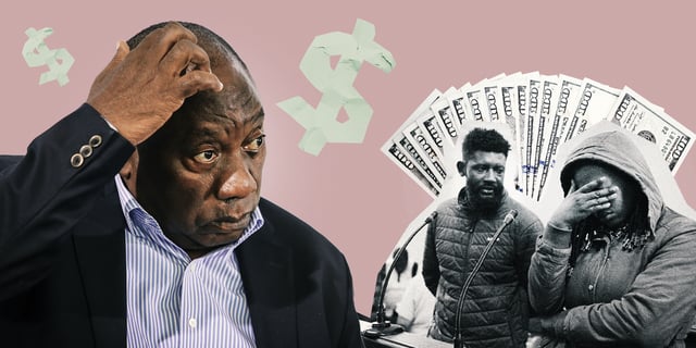 Illustrative image | Sources: President Cyril Ramaphosa. (Photo: Jaco Marais / Gallo Images) | US dollars. (Photo: iStock) | Imanuwela David and Froliana Joseph appear at Bela-Bela's Magistrate's Court in connection with the dollar heist at President Cyril Ramaphosa's Phala Phala lodge. (Photo by Gallo Images/Beeld/Deaan Vivier)