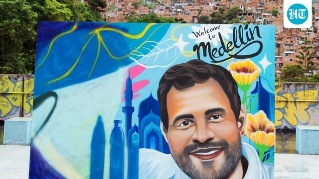 Graffiti depicting India's Leader of Opposition Rahul Gandhi during his visit to Medellín, Colombia.