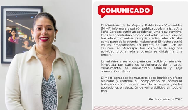Ministra de la Mujer y su comitiva sufren accidente en Arequipa: recibieron atención médica y están bajo observación