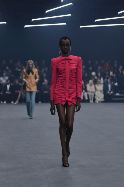 A model wears a creation as part of the Valentino Spring/Summer 2026 collection presented in Paris, Sunday, Oct. 5, 2025. (AP Photo/Aurelien Morissard)