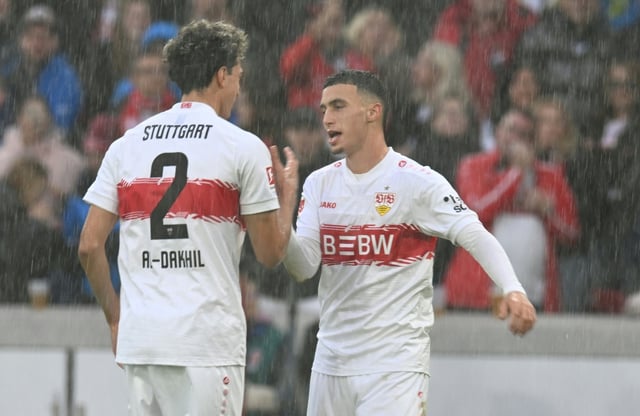 Bilal El Khannouss (R) scored the only goal as Stuttgart climbed into the Bundesliga top four