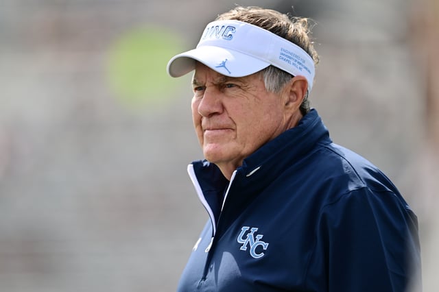 Head coach Bill Belichick of the North Carolina Tar Heels looks on prior to a game against the UCF Knights at FBC Mortgage Stadium on September 20, 2025 in Orlando, Florida.