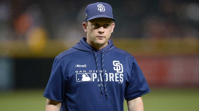 Sep 4, 2019; Phoenix, AZ, USA; San Diego Padres manager Andy Green (14) looks on against the Arizona Diamondbacks during the seventh inning at Chase Field. Mandatory Credit: Joe Camporeale-Imagn Images