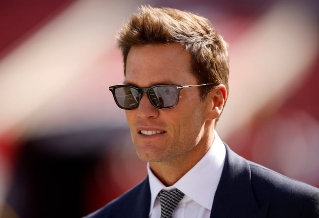 Broadcaster Tom Brady looks on during warm ups prior to the game between the New Orleans Saints and the Tampa Bay Buccaneers at Raymond James Stadium on January 05, 2025 in Tampa, Florida.