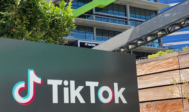The logo of Chinese video app TikTok is seen on the side of the company's new office space at the C3 campus on August 11, 2020 in Culver City, in the westside of Los Angeles. (Photo by Chris DELMAS / AFP) (Photo by CHRIS DELMAS/AFP via Getty Images)