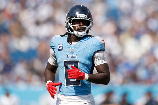 Calvin Ridley #0 of the Tennessee Titans looks on during the fourth quarter of the NFL 2025 game against the Indianapolis Colts at Nissan Stadium on September 21, 2025, in Nashville, Tennessee.