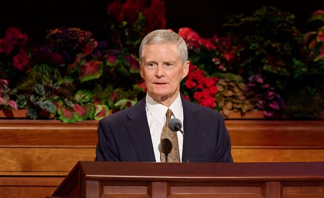 Elder David A. Bednar of the Quorum of the Twelve Apostles speaks during the Sunday afternoon session of the 195th Semiannual General Conference of The Church of Jesus Christ of Latter-day Saints in the Conference Center in Salt Lake City on Oct. 5, 2025.