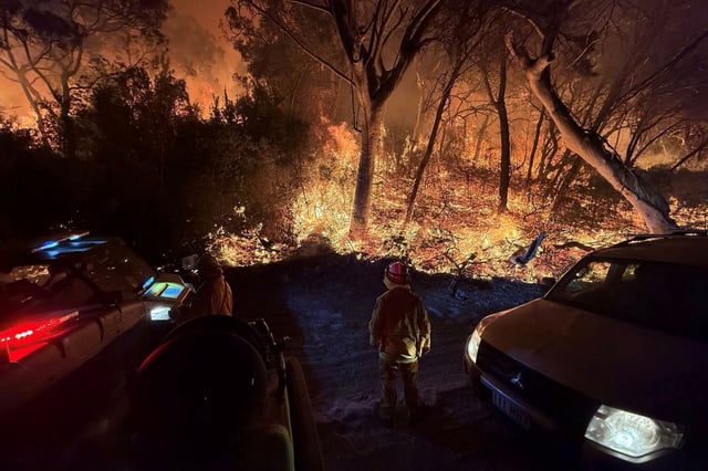 Fire crews battling the Moreton Island fire. Picture: Tamborine Mountain Rural Fire Brigade/AAP