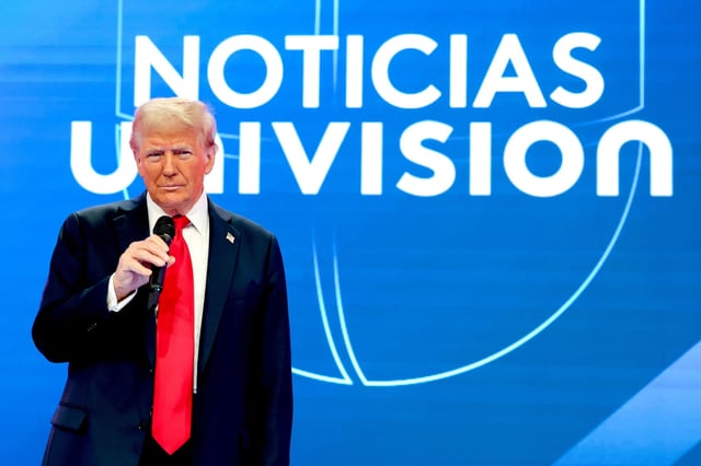 Donald Trump appears at a Noticias Univision presidential town hall in Miami on October 16, 2024.