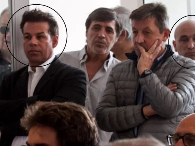 Gentileza del Diario de Río de Negro. Federico Machado, primero de izquierda a derecha en la presentación del libro de Espert. En 2019. El primero de derecha a izquierda es su primo Claudio Cicarelli, que puso una camioneta para la campaña del economista y candidato a diputado por la Libertad Avanza.