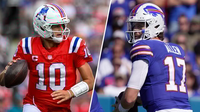 Patriots quarterback Drake Maye, Bills quarterback Josh Allen