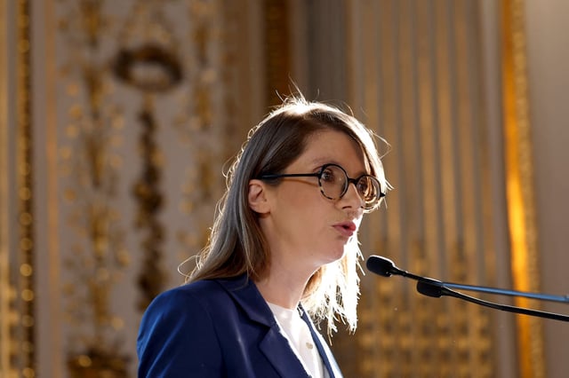 Aurore Bergé à Paris, le 28 avril 2025.