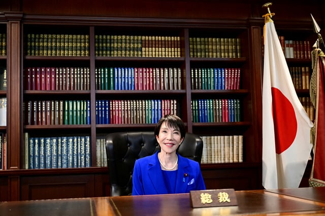 Sanae Takaichi, the newly elected leader of Japan's ruling Liberal Democratic Party (LDP), poses in the party leader's office after the LDP leadership election in Tokyo, Japan, October 4, 2025. Conservative Sanae Takaichi hailed a "new era" on October 4 after winning the leadership of Japan's ruling party, putting her on course to become the country's first woman prime minister. Yuichi Yamazaki/Pool via REUTERS/File Photo