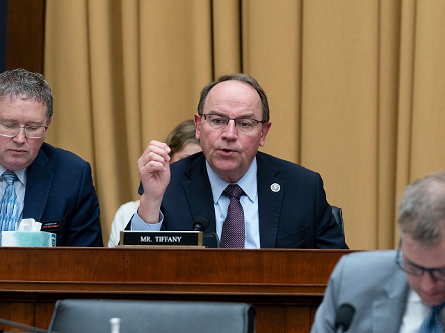 Rep. Thomas Tiffany, R-Wis., center, speaks during the House Judiciary Committee markup hearing to hold Attorney General Merrick Garland in contempt of Congress, Thursday, May 16, 2024, on Capitol Hill in Washington. (AP Photo/Jose Luis Magana)