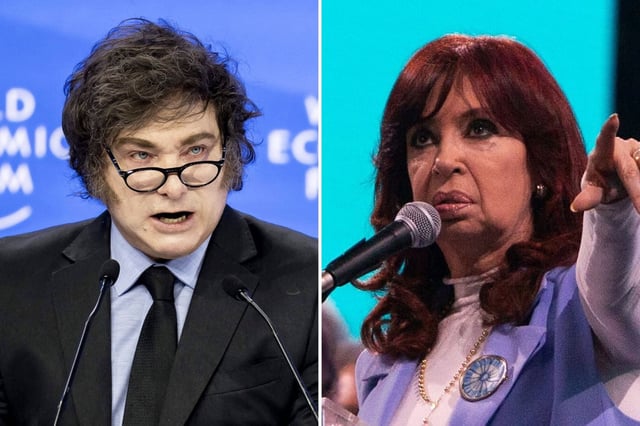 El presidente Javier Milei junto a la exvicepresidenta Cristina Kirchner