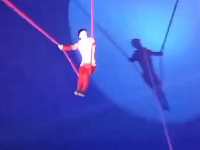 Trapecista realizando su acto en Magic Time Circus