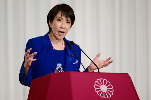 Sanae Takaichi, the newly elected leader of Japan's ruling party, the Liberal Democratic Party (LDP), holds a press conference after the LDP presidential election in Tokyo, Japan, October 4, 2025. Yuichi Yamazaki/Pool via REUTERS