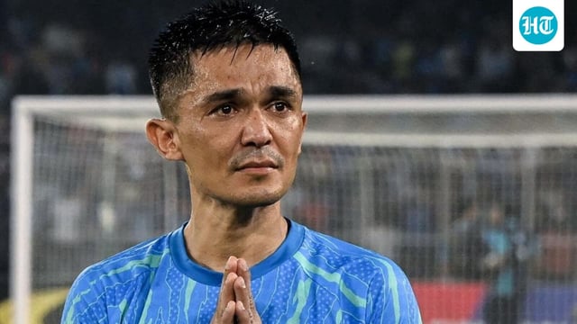 Sunil Chhetri greets his fans after the FIFA World Cup 2026 Asia qualifier against Kuwait.