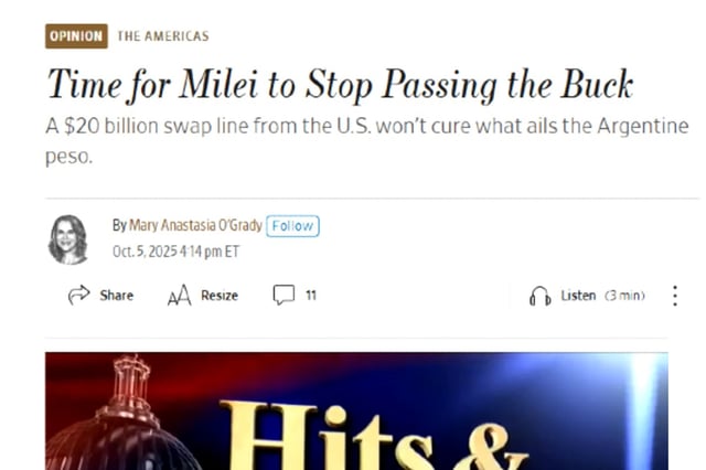 El duro análisis de The Wall Street Journal sobre el rumbo económico del gobierno de Javier Milei