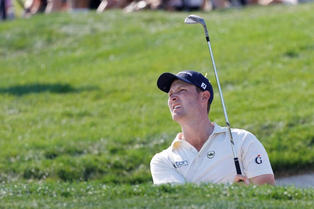 Mar 2, 2025; Palm Beach Gardens, Florida, USA; Vince Whaley plays a shot from a bunker on the 18th hole during the final round of the Cognizant Classic in The Palm Beaches golf tournament. Mandatory Credit: Reinhold Matay-Imagn Images