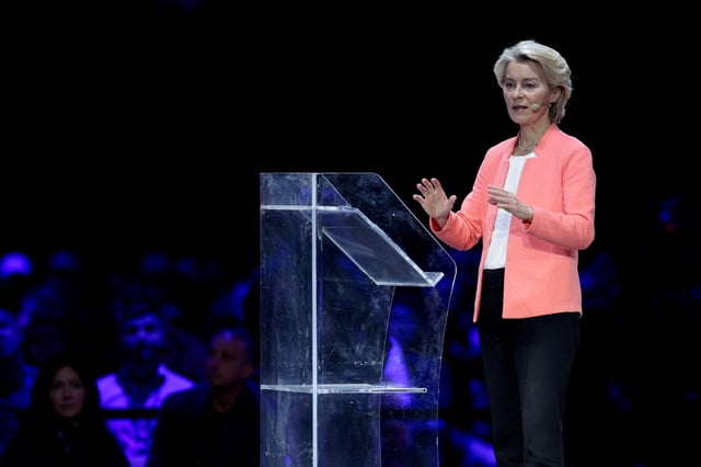 President of the European Commission Ursula von der Leyen speaks at the main panel of Italian Tech Week 2025 in Turin, Italy October 3, 2025. REUTERS/Remo Casilli/File Photo