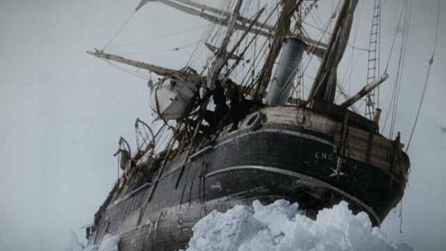 The Endurance, frozen and keeled over in the Weddell Sea.