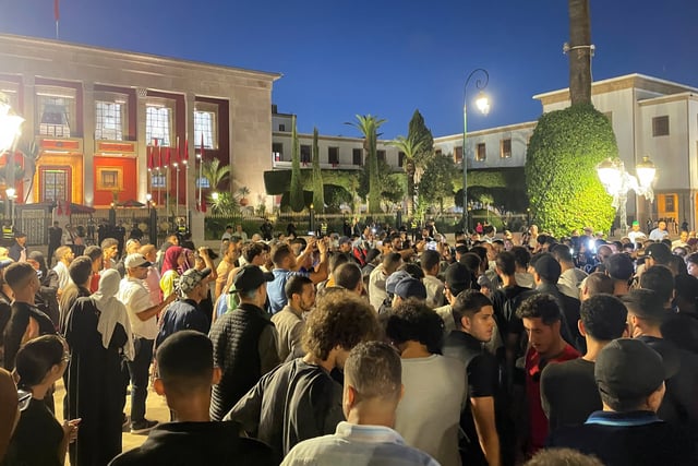 Demonstrators attend a protest for social justice, near the parliament building, in Rabat, Morocco, October 3, 2025. REUTERS/Ahmed El Jechtimi