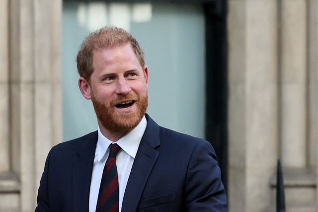 Britain's Prince Harry departs after attending court for his appeal against the rejection of his legal challenge to the British government's decision to take away his police protection when he is in Britain, outside the High Court in London, Britain, April 9, 2025. REUTERS/Isabel Infantes/File Photo