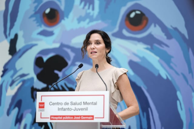 La presidenta de la Comunidad de Madrid, Isabel Díaz Ayuso, este lunes, en Leganés.