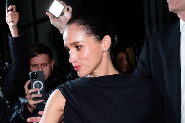 Meghan Markle is seen leaving the Balenciaga Dinner, in Paris, on October 4, 2025.