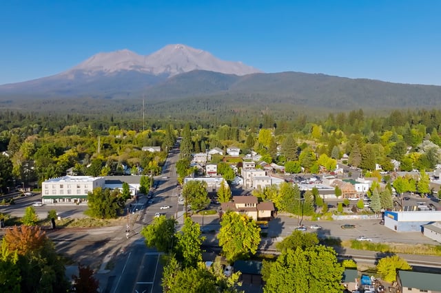 An aerial shot of Mount Shasta, in Siskiyou County, Calif.